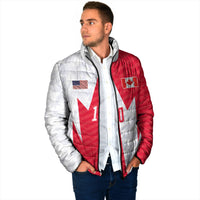 Custom USA and Canada National Football Padded Jacket Maple Leaf Geometric and American Stripes