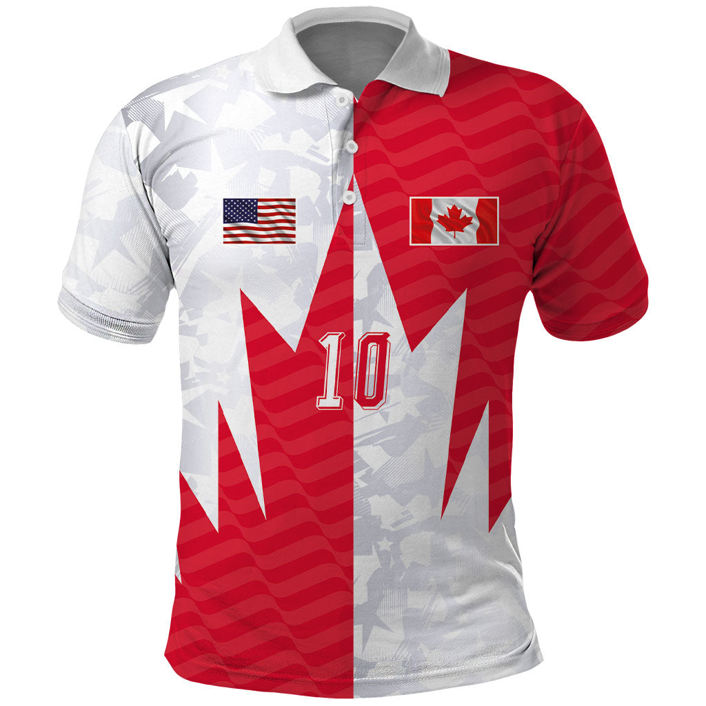 Custom USA and Canada National Football Polo Shirt Maple Leaf Geometric and American Stripes