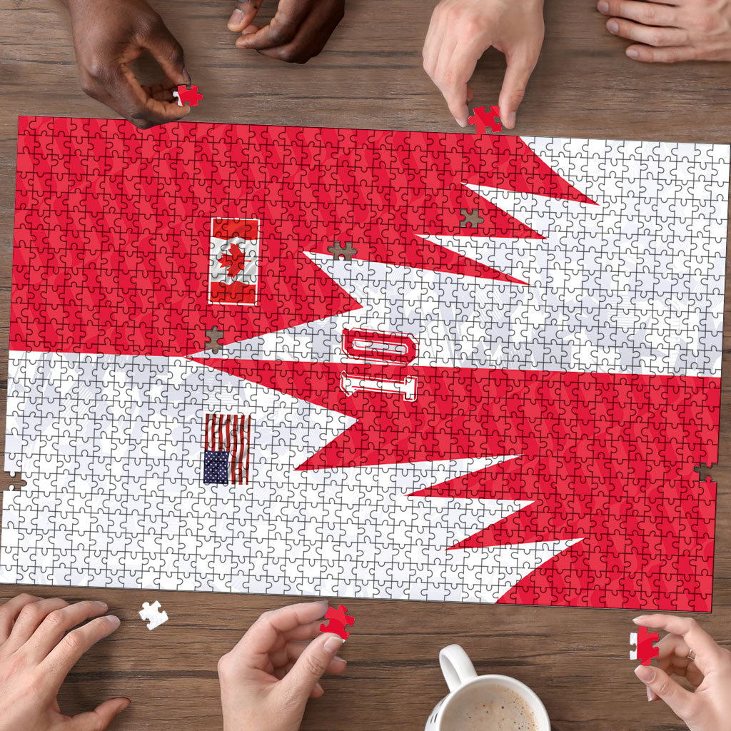 Custom USA and Canada National Football Puzzle Maple Leaf Geometric and American Stripes