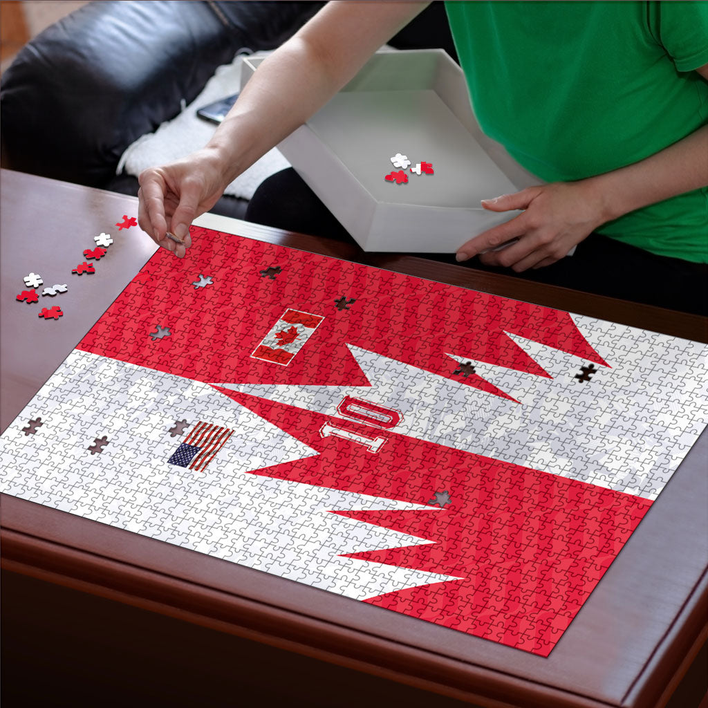 Custom USA and Canada National Football Puzzle Maple Leaf Geometric and American Stripes