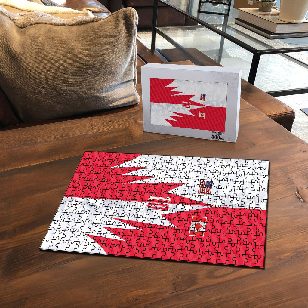 Custom USA and Canada National Football Puzzle Maple Leaf Geometric and American Stripes