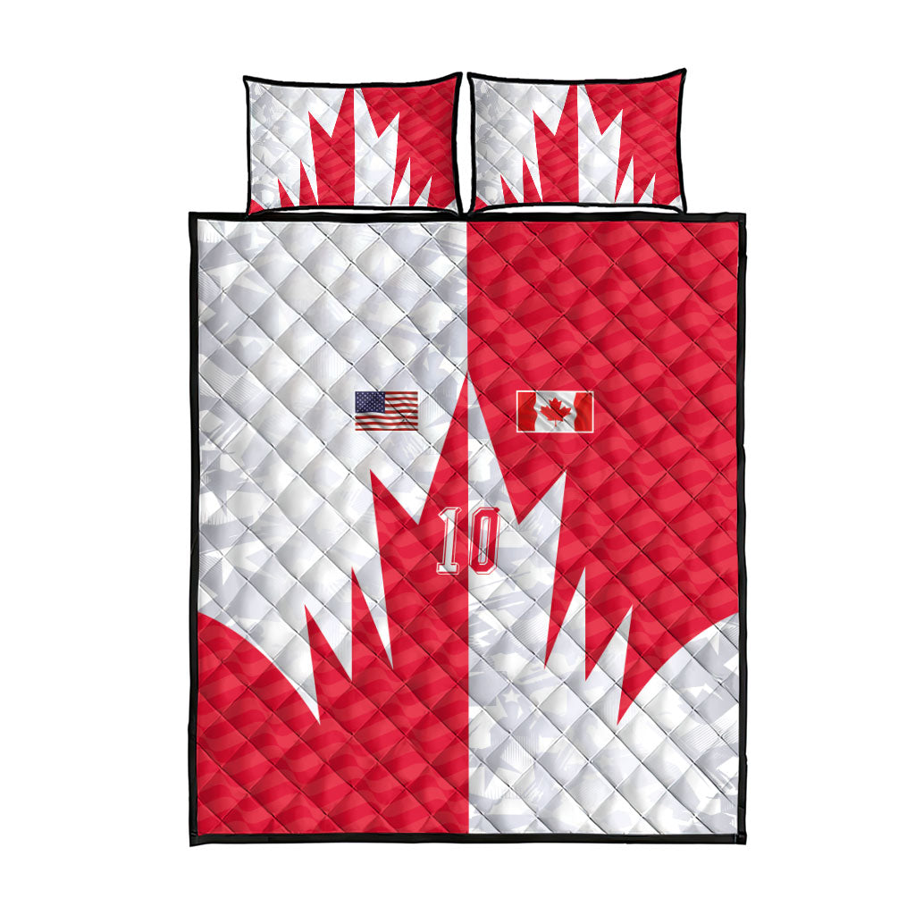 Custom USA and Canada National Football Quilt Bed Set Maple Leaf Geometric and American Stripes