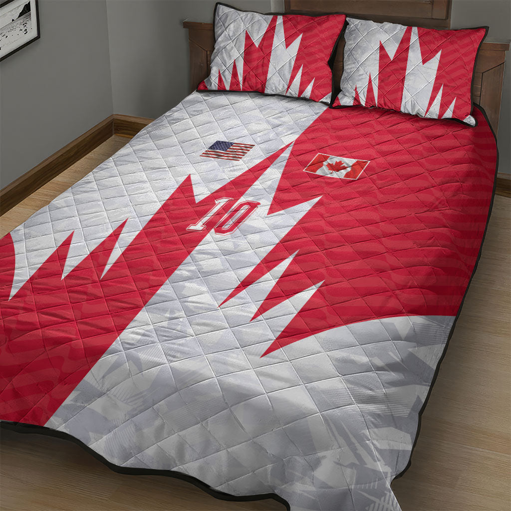 Custom USA and Canada National Football Quilt Bed Set Maple Leaf Geometric and American Stripes
