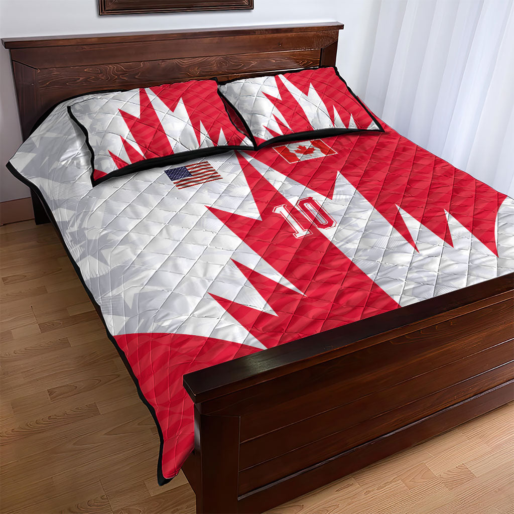 Custom USA and Canada National Football Quilt Bed Set Maple Leaf Geometric and American Stripes