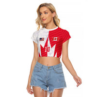 Custom USA and Canada National Football Raglan Cropped T Shirt Maple Leaf Geometric and American Stripes