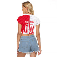 Custom USA and Canada National Football Raglan Cropped T Shirt Maple Leaf Geometric and American Stripes