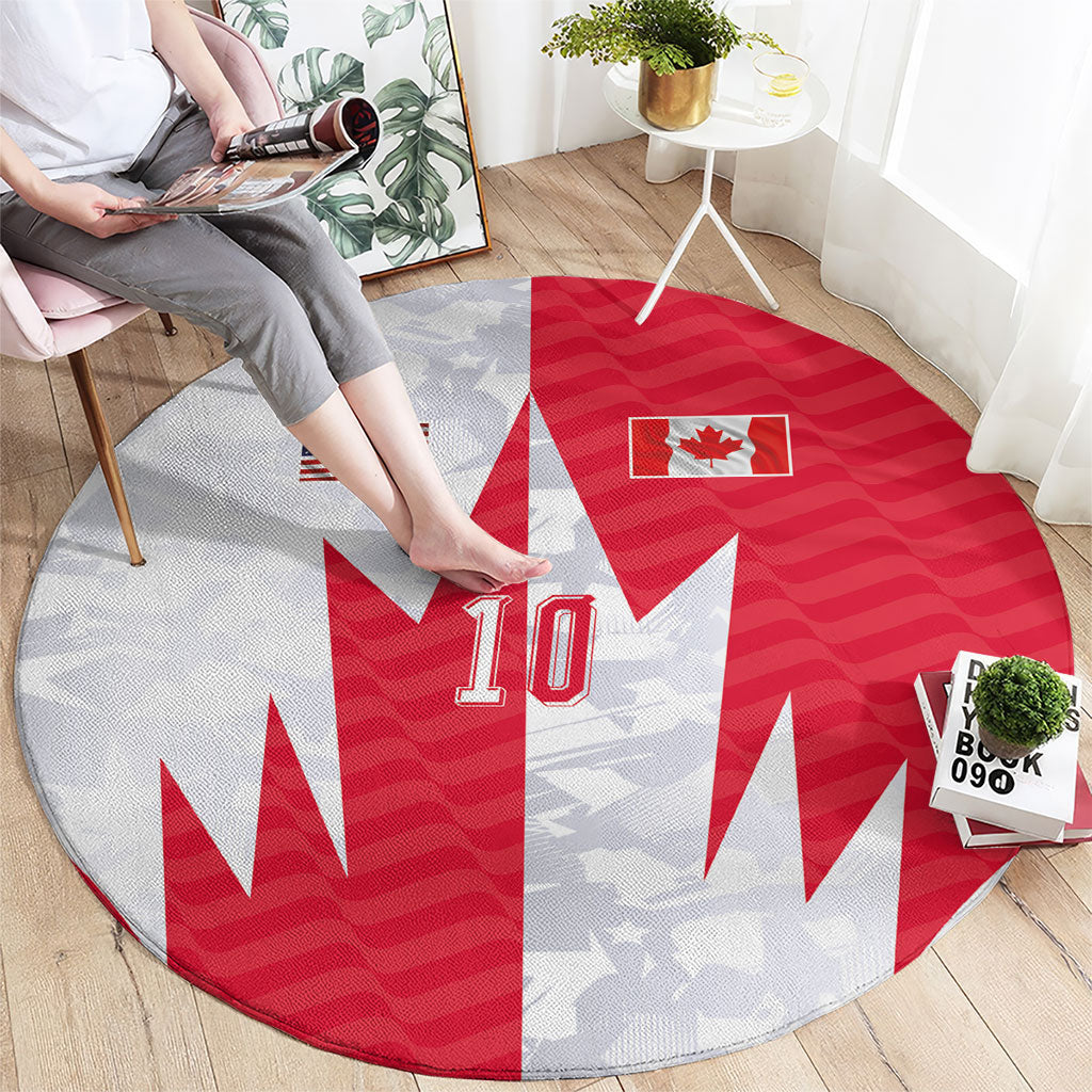 Custom USA and Canada National Football Round Carpet Maple Leaf Geometric and American Stripes
