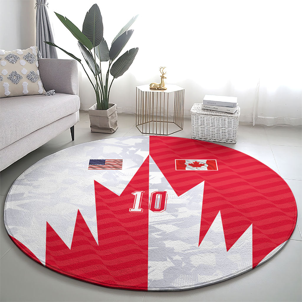 Custom USA and Canada National Football Round Carpet Maple Leaf Geometric and American Stripes