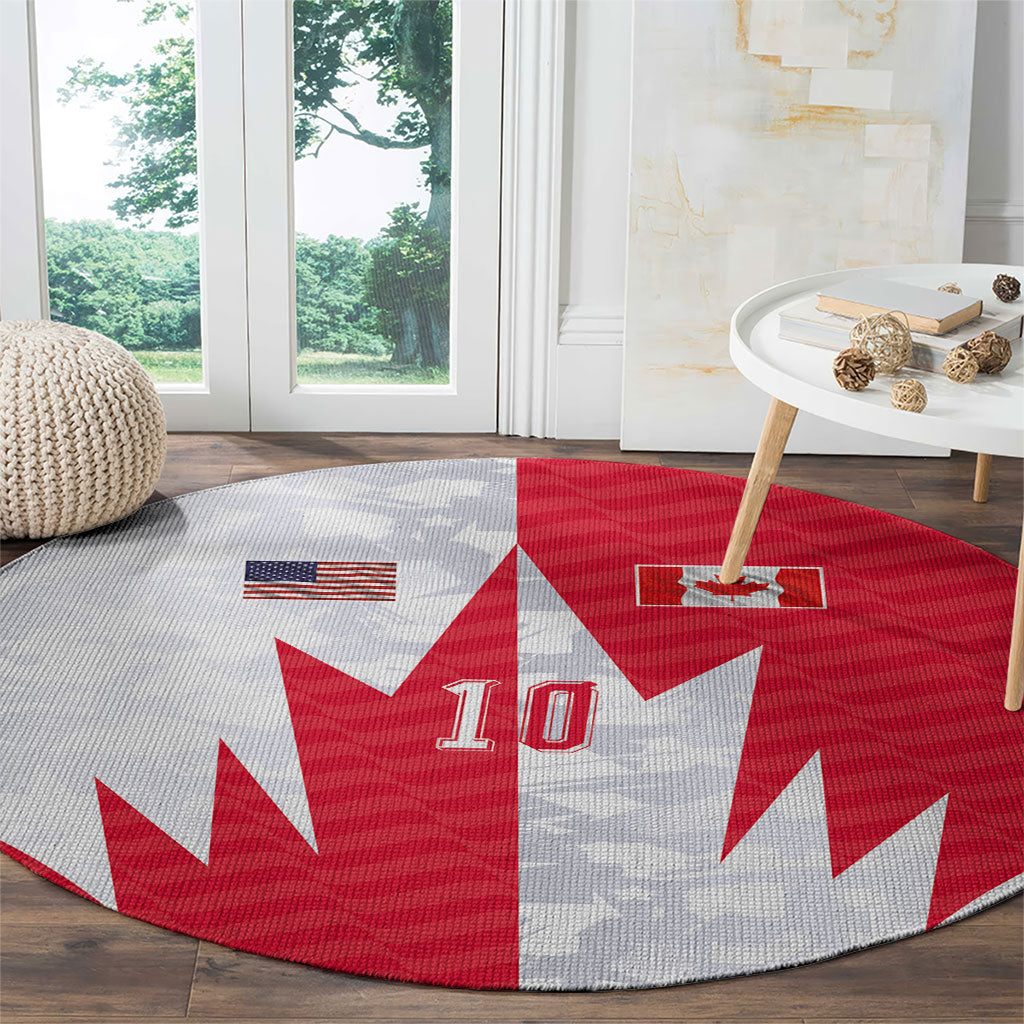 Custom USA and Canada National Football Round Carpet Maple Leaf Geometric and American Stripes