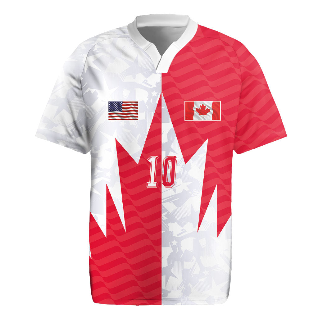 Custom USA and Canada National Football Rugby Jersey Maple Leaf Geometric and American Stripes