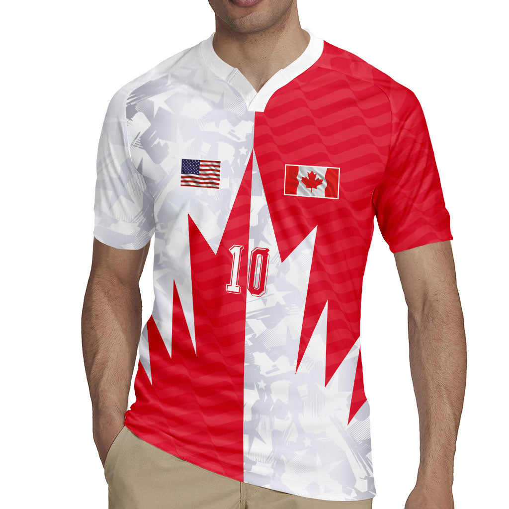 Custom USA and Canada National Football Rugby Jersey Maple Leaf Geometric and American Stripes