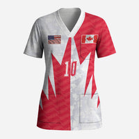 Custom USA and Canada National Football Scrub Top Maple Leaf Geometric and American Stripes