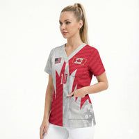 Custom USA and Canada National Football Scrub Top Maple Leaf Geometric and American Stripes
