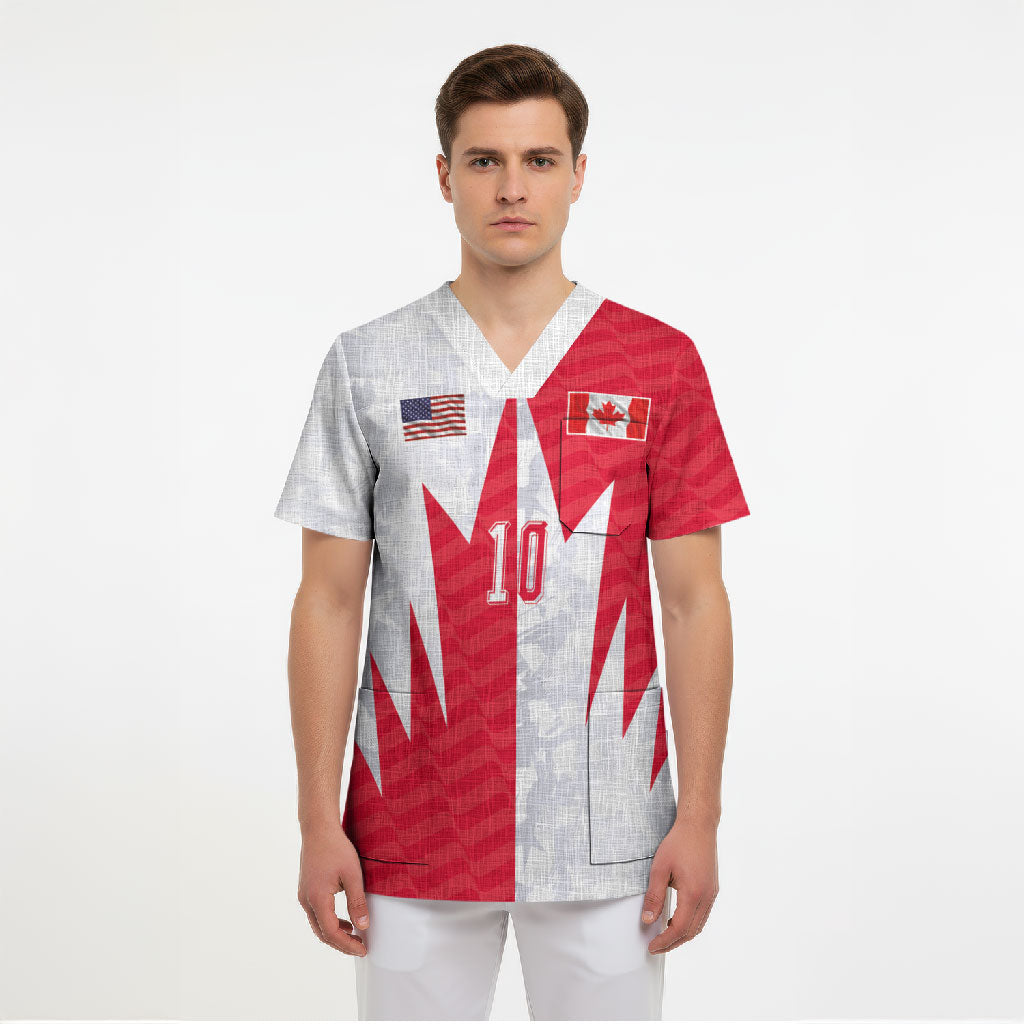 Custom USA and Canada National Football Scrub Top Maple Leaf Geometric and American Stripes