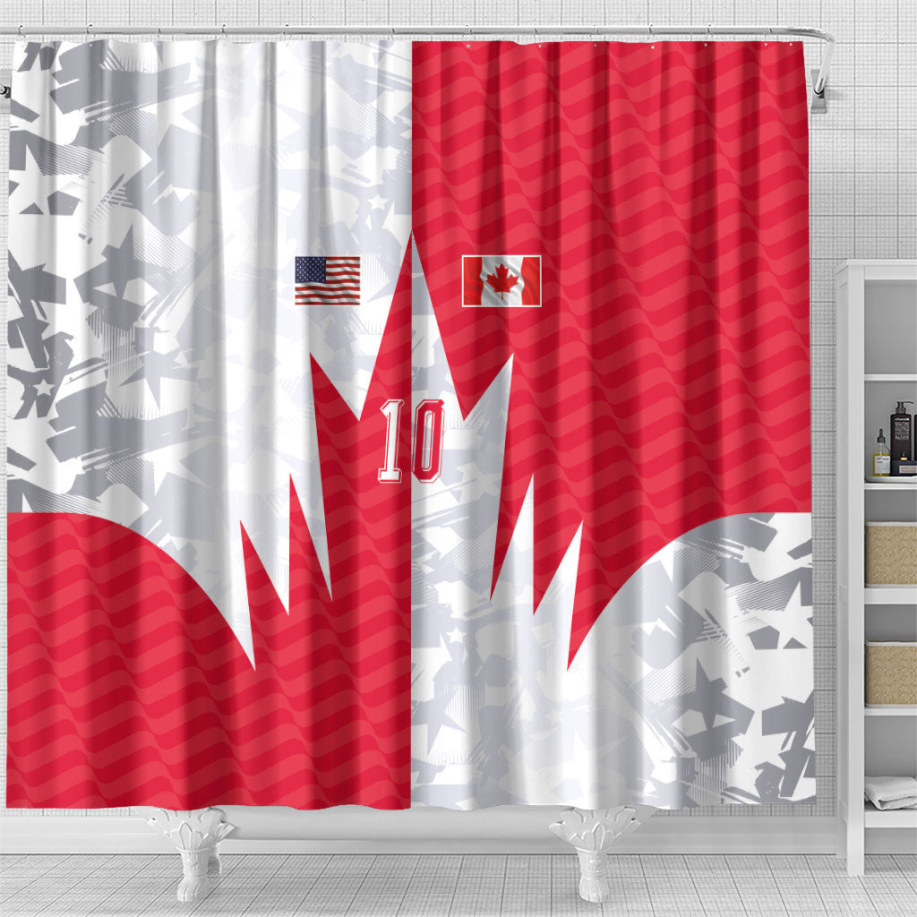 Custom USA and Canada National Football Shower Curtain Maple Leaf Geometric and American Stripes