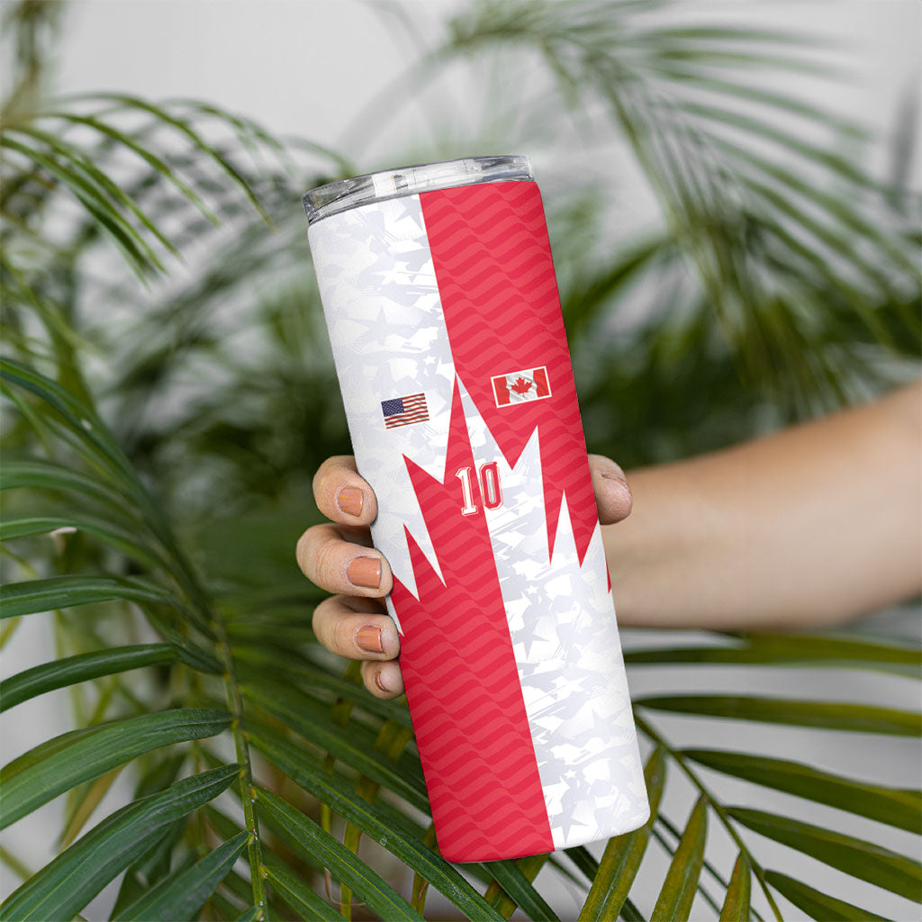 Custom USA and Canada National Football Skinny Tumbler Maple Leaf Geometric and American Stripes