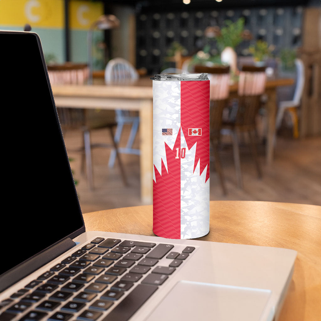 Custom USA and Canada National Football Skinny Tumbler Maple Leaf Geometric and American Stripes