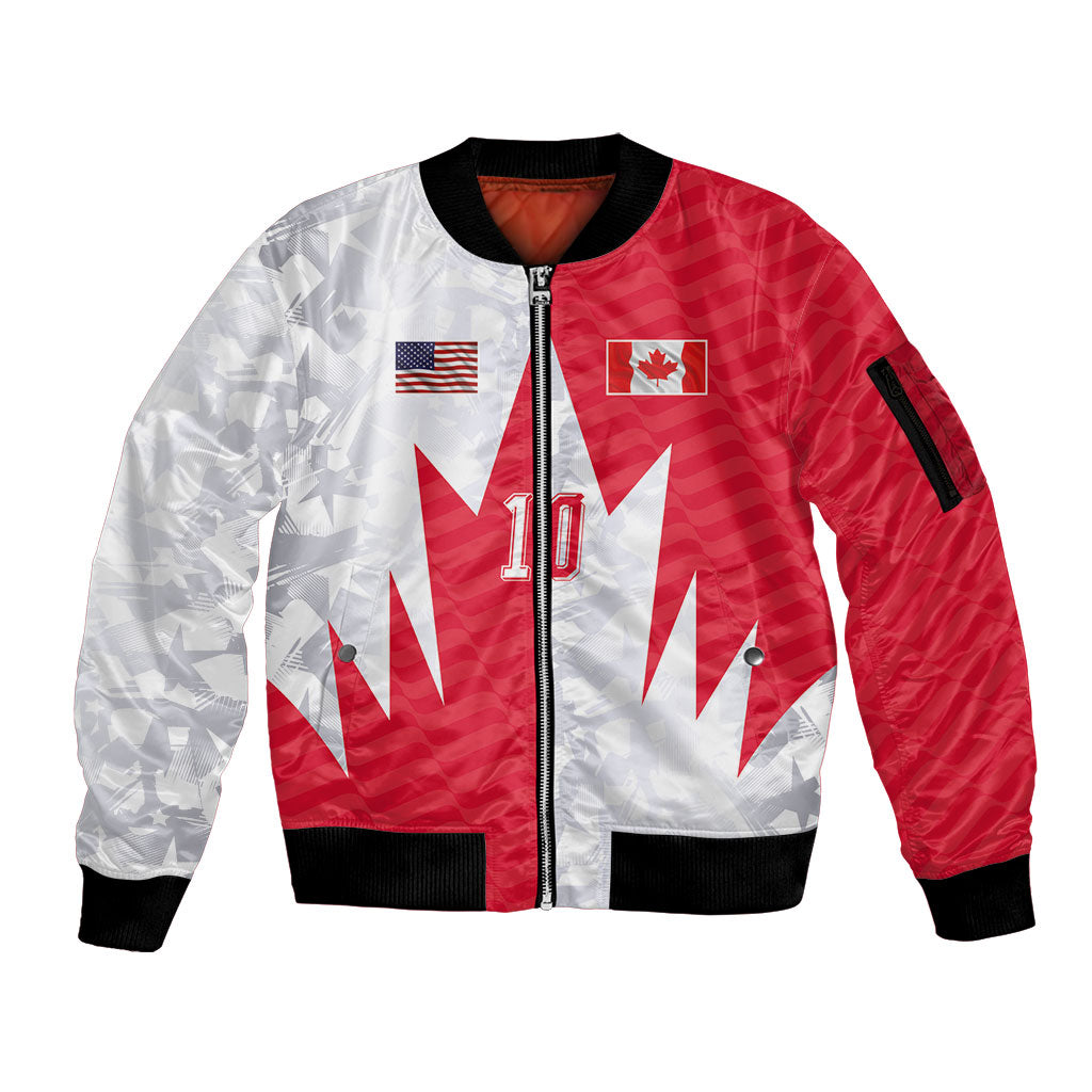 Custom USA and Canada National Football Sleeve Zip Bomber Jacket Maple Leaf Geometric and American Stripes