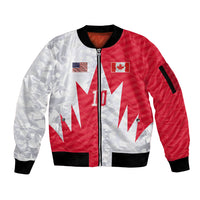 Custom USA and Canada National Football Sleeve Zip Bomber Jacket Maple Leaf Geometric and American Stripes