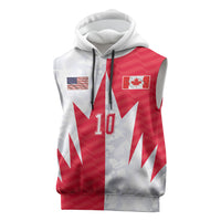 Custom USA and Canada National Football Sleeveless Hoodie Maple Leaf Geometric and American Stripes