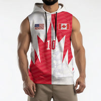 Custom USA and Canada National Football Sleeveless Hoodie Maple Leaf Geometric and American Stripes