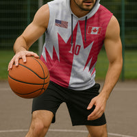 Custom USA and Canada National Football Sleeveless Hoodie Maple Leaf Geometric and American Stripes