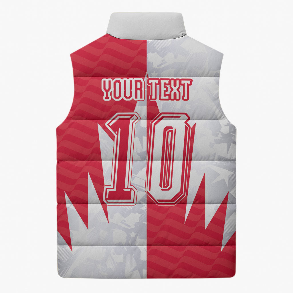 Custom USA and Canada National Football Sleeveless Puffer Jacket Maple Leaf Geometric and American Stripes
