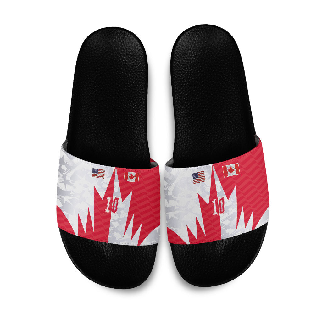 Custom USA and Canada National Football Slide Sandals Maple Leaf Geometric and American Stripes