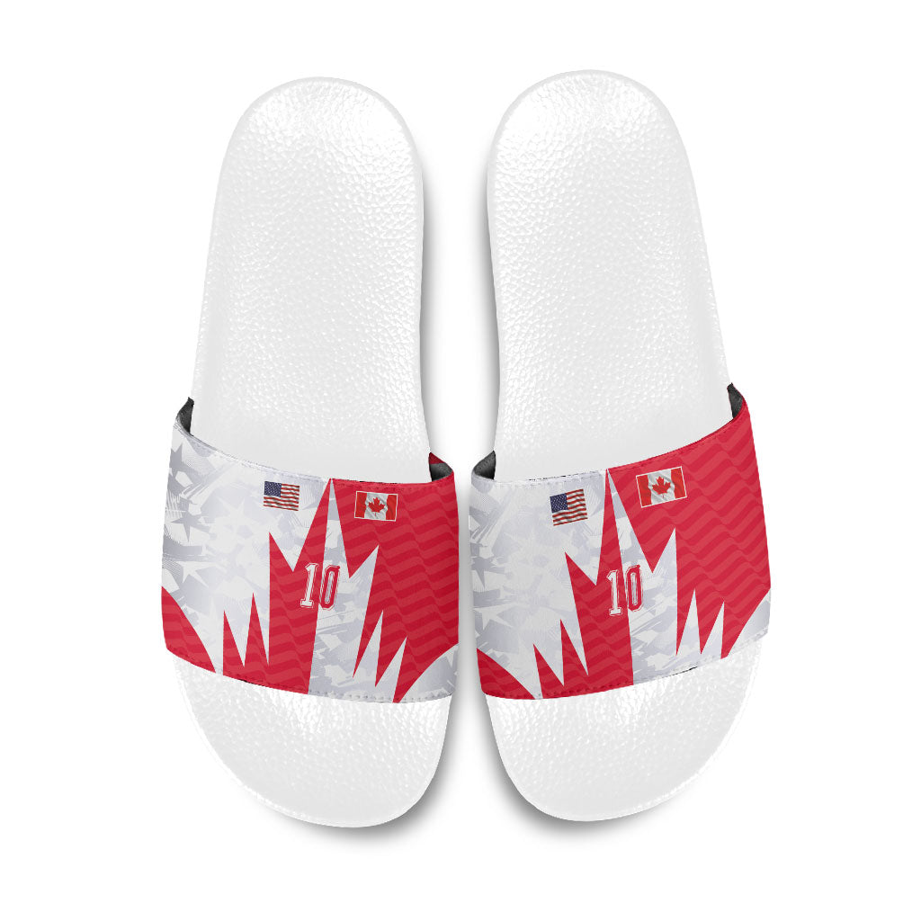 Custom USA and Canada National Football Slide Sandals Maple Leaf Geometric and American Stripes