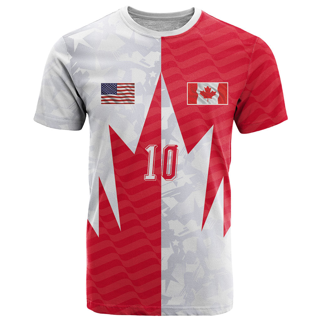 Custom USA and Canada National Football T Shirt Maple Leaf Geometric and American Stripes