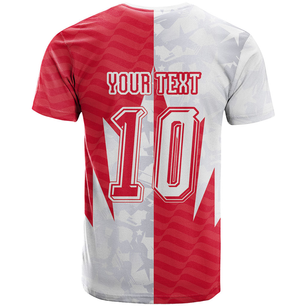 Custom USA and Canada National Football T Shirt Maple Leaf Geometric and American Stripes