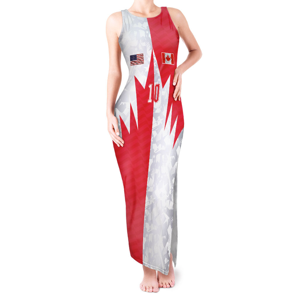 Custom USA and Canada National Football Tank Maxi Dress Maple Leaf Geometric and American Stripes