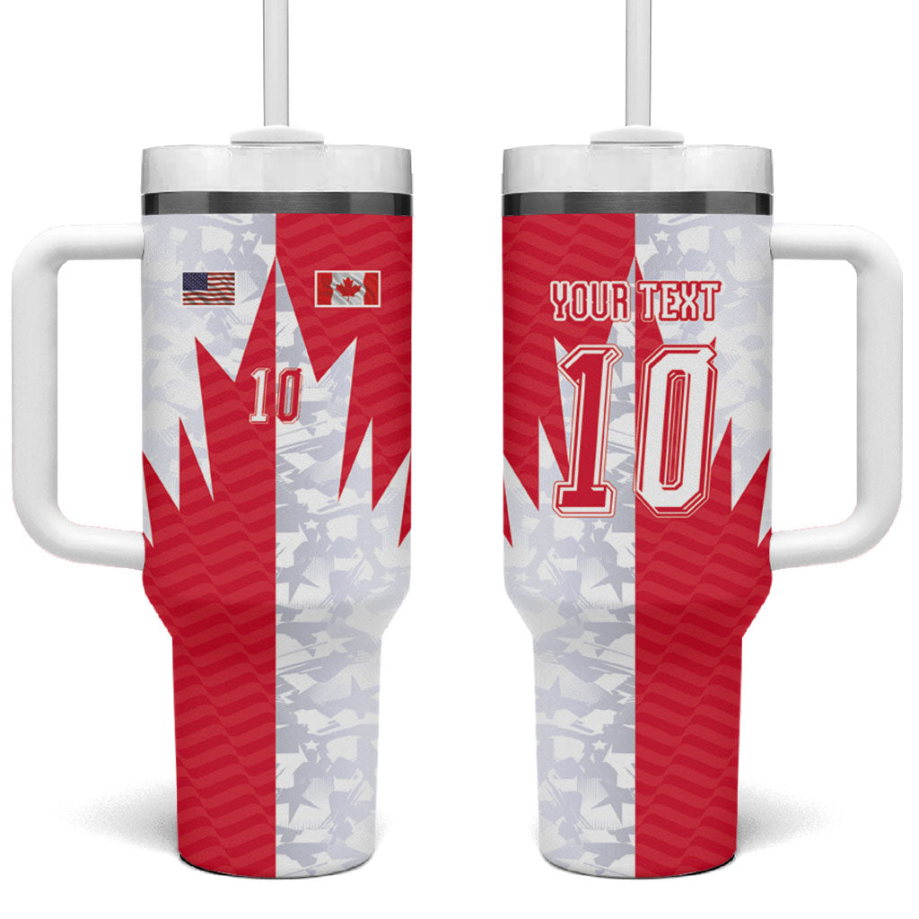 Custom USA and Canada National Football Tumbler With Handle Maple Leaf Geometric and American Stripes