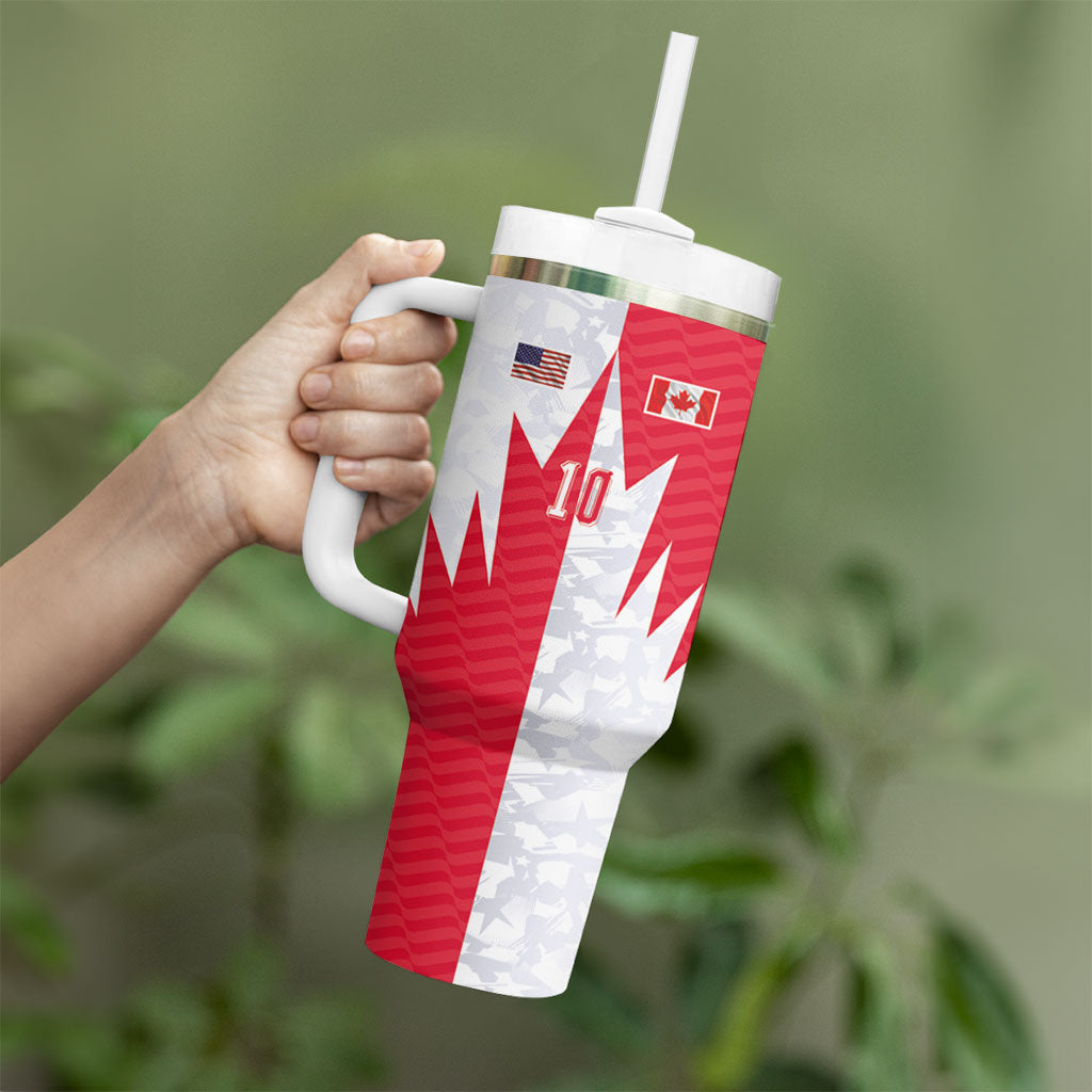 Custom USA and Canada National Football Tumbler With Handle Maple Leaf Geometric and American Stripes