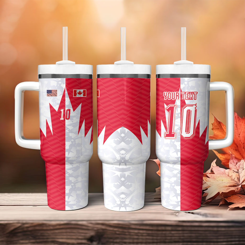 Custom USA and Canada National Football Tumbler With Handle Maple Leaf Geometric and American Stripes