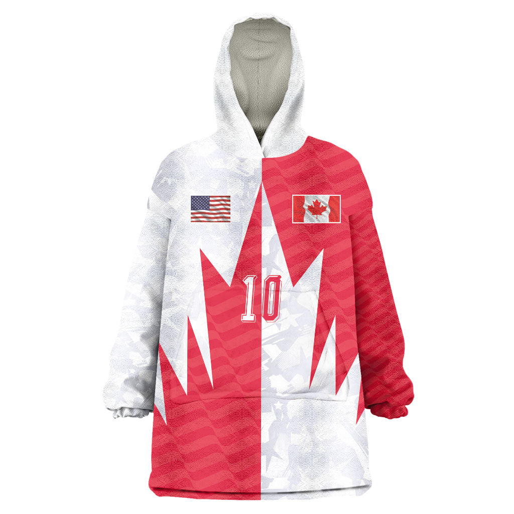 Custom USA and Canada National Football Wearable Blanket Hoodie Maple Leaf Geometric and American Stripes