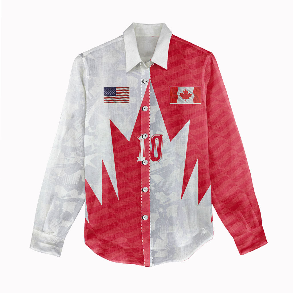 Custom USA and Canada National Football Women Casual Shirt Maple Leaf Geometric and American Stripes