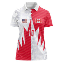 Custom USA and Canada National Football Women Polo Shirt Maple Leaf Geometric and American Stripes
