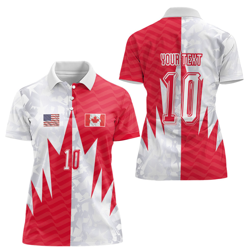 Custom USA and Canada National Football Women Polo Shirt Maple Leaf Geometric and American Stripes