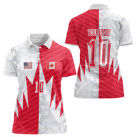 Custom USA and Canada National Football Women Polo Shirt Maple Leaf Geometric and American Stripes