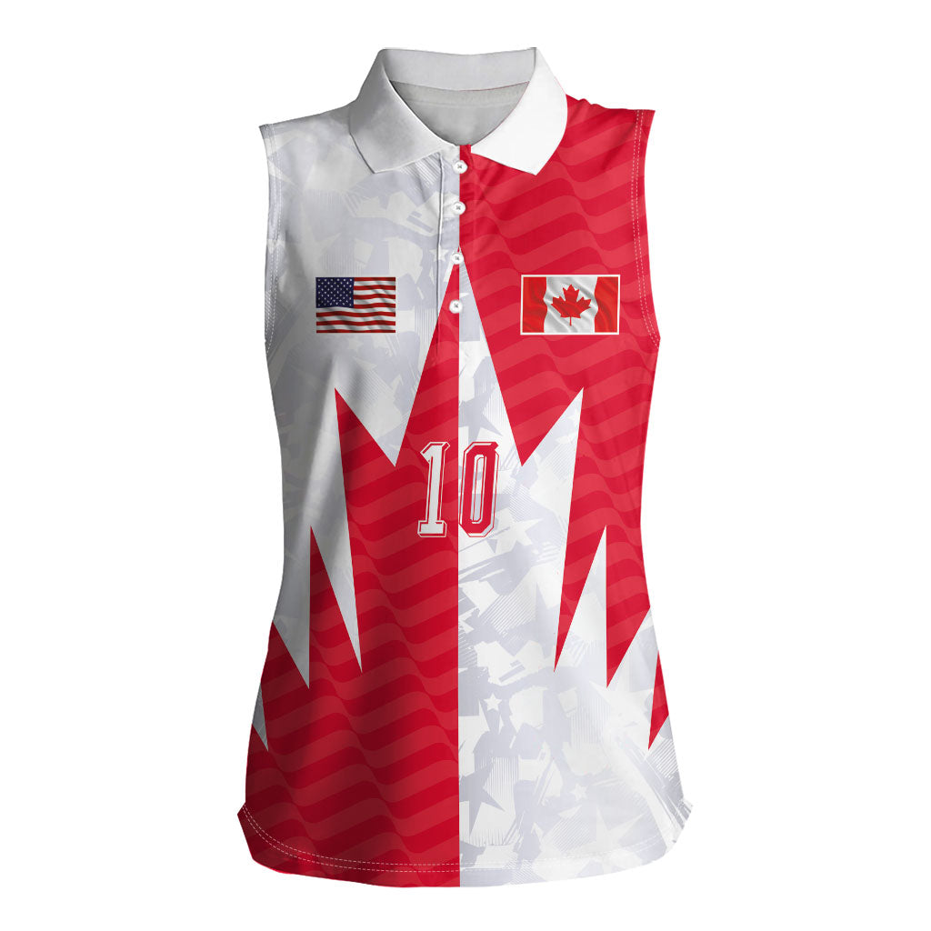 Custom USA and Canada National Football Women Sleeveless Polo Shirt Maple Leaf Geometric and American Stripes
