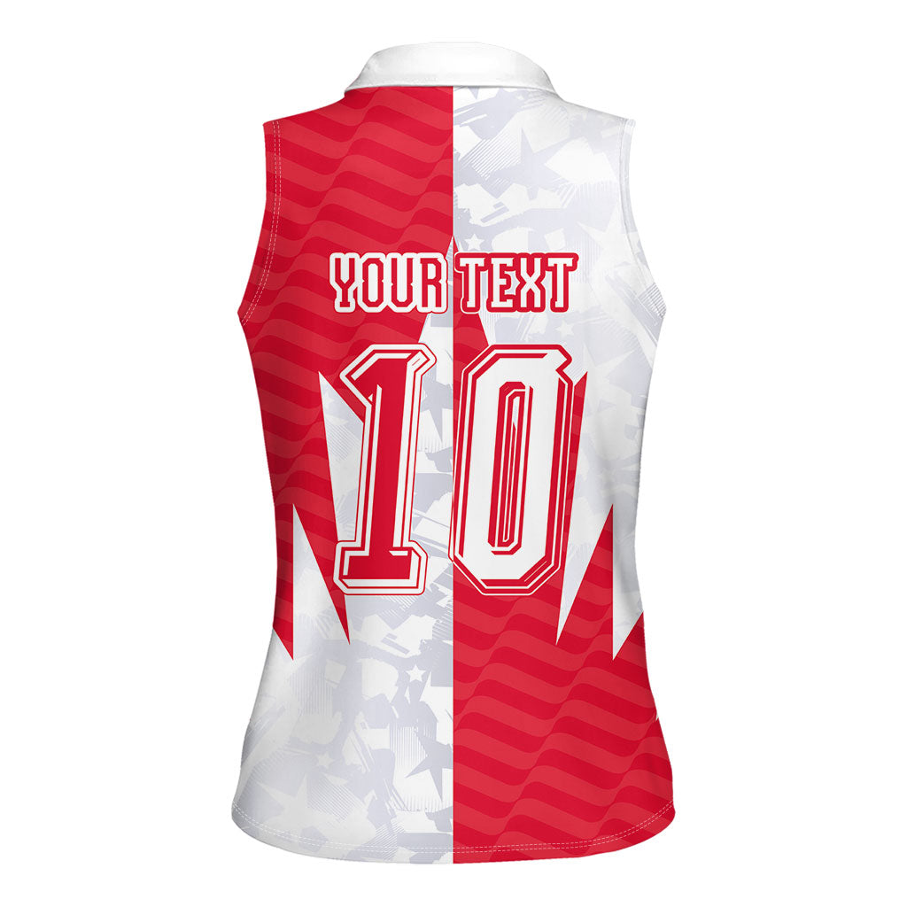 Custom USA and Canada National Football Women Sleeveless Polo Shirt Maple Leaf Geometric and American Stripes