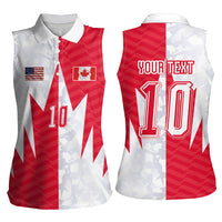 Custom USA and Canada National Football Women Sleeveless Polo Shirt Maple Leaf Geometric and American Stripes