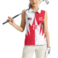 Custom USA and Canada National Football Women Sleeveless Polo Shirt Maple Leaf Geometric and American Stripes