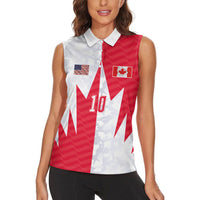 Custom USA and Canada National Football Women Sleeveless Polo Shirt Maple Leaf Geometric and American Stripes