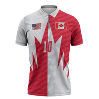 Custom USA and Canada National Football Zipper Polo Shirt Maple Leaf Geometric and American Stripes