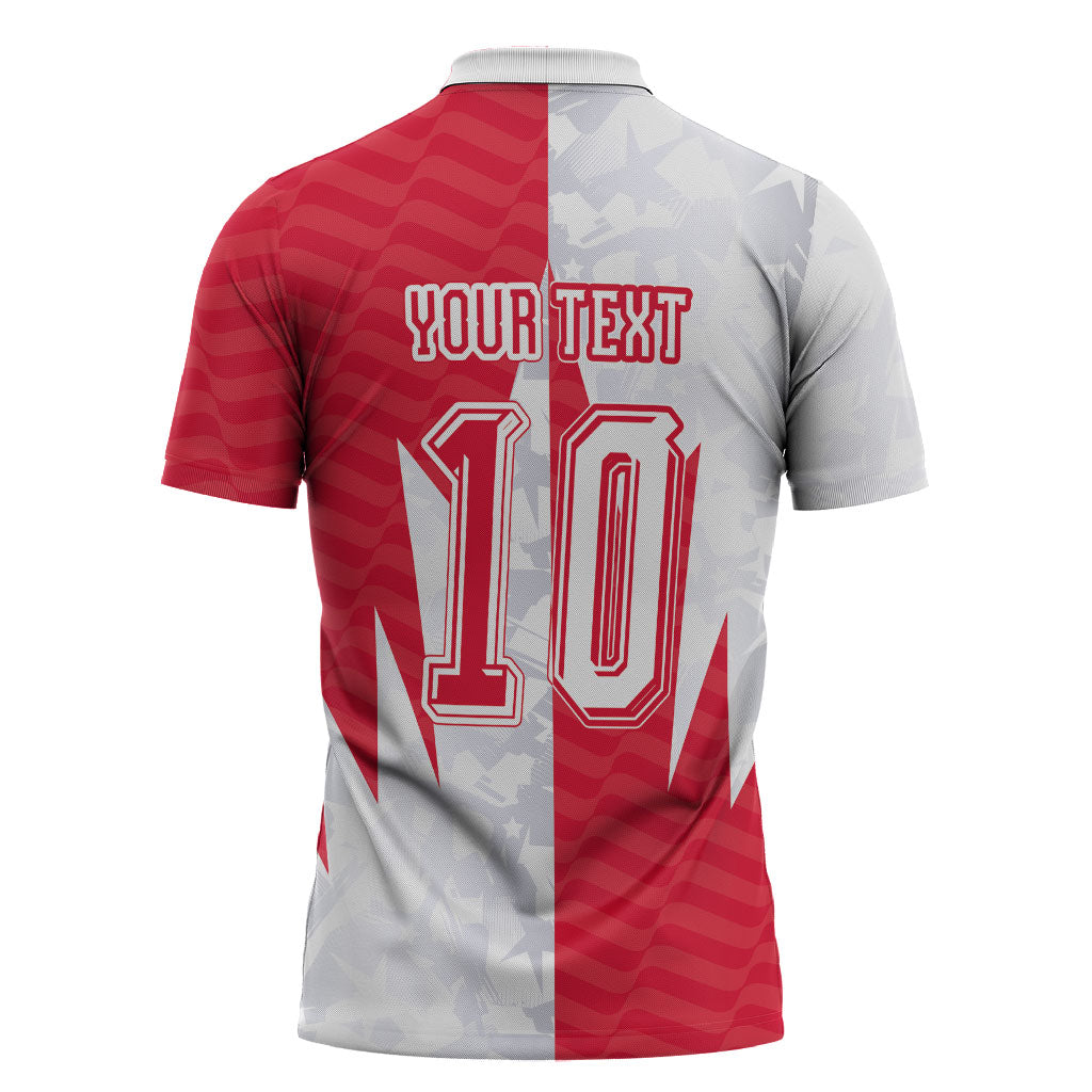 Custom USA and Canada National Football Zipper Polo Shirt Maple Leaf Geometric and American Stripes