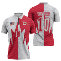 Custom USA and Canada National Football Zipper Polo Shirt Maple Leaf Geometric and American Stripes