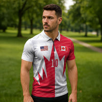Custom USA and Canada National Football Zipper Polo Shirt Maple Leaf Geometric and American Stripes