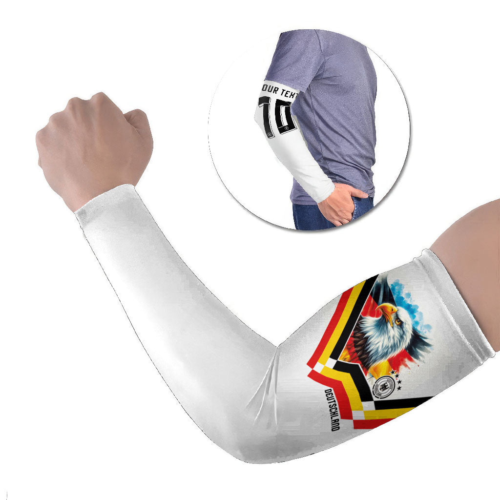 Custom Germany National Football Arm Sleeves Deutschland Eagle Watercolor Splash Geometric Flag Stripe Pattern Art